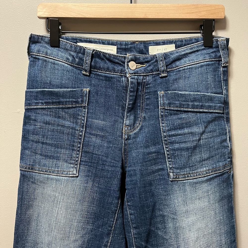 Pilcro Dark Blue Cropped Wide-Leg Jeans - Picture 2 of 8